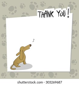 Cute little dog, puppy thank you card, with blank space for text insertion. Doodle style, sketchy vector illustration. 