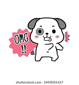 Cute Little Dog Shock and surprise reactions, flat cartoon style.