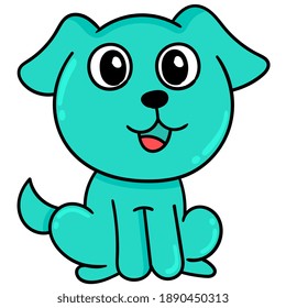 cute little dog is sitting, character cute doodle draw. vector illustration
