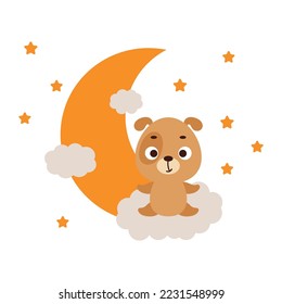Cute little dog sitting on cloud. Cartoon animal character for kids t-shirt, nursery decoration, baby shower, greeting cards, invitations, house interior. Vector stock illustration