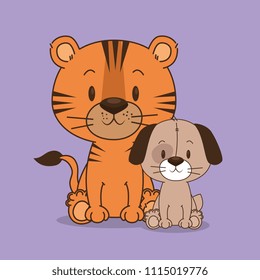 cute and little dog and tiger characters