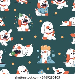 Cute little dog vector cartoon seamless pattern background for wallpaper, wrapping, packing, and backdrop.