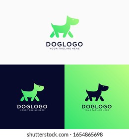 Cute little dog walking logo design, pet shop dog logo design emblem vector illustration logo template