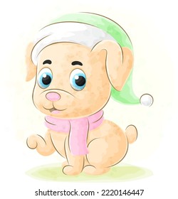 Cute little Dog with watercolor illustration