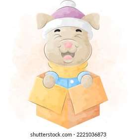 Cute little Dog with watercolor illustration