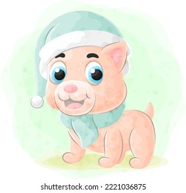 Cute little Dog with watercolor illustration