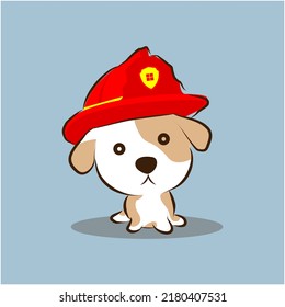 Cute little dog wear firefighter hat vector