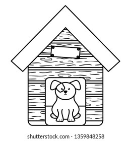 cute little dog in wooden house character