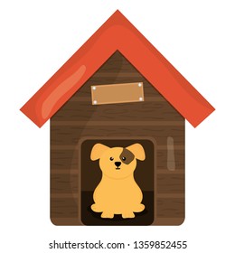 cute little dog in wooden house character