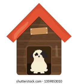 cute little dog in wooden house character
