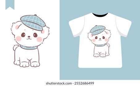 Pequeño perrito lindo usa pantalones vaqueros azules ilustración de diseños de camisetas