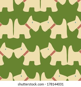 Cute little dogs scotch terriers silhouette seamless pattern