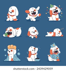 Cute little dogs vector cartoon characters set isolated on background.
