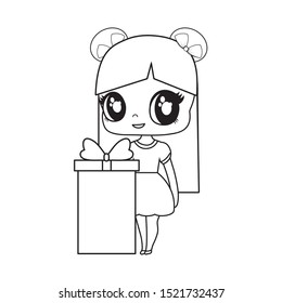 cute little doll with gift box vector illustration design