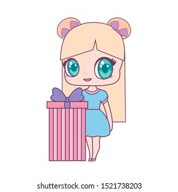 cute little doll with gift box vector illustration design