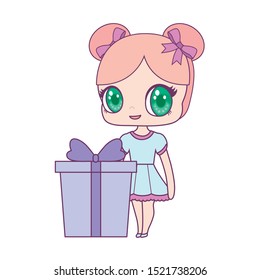 cute little doll with gift box vector illustration design