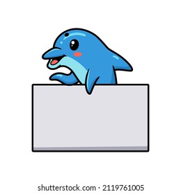 Cute little dolphin cartoon with blank sign