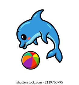 Cute little dolphin cartoon playing ball