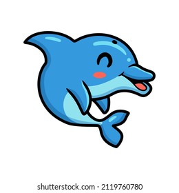 Cute little dolphin cartoon swimming