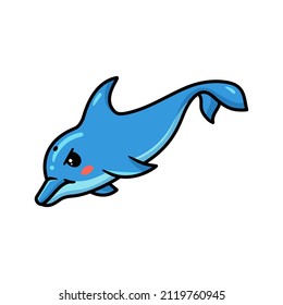 Cute little dolphin cartoon swimming