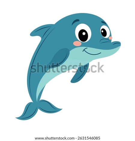 Cute Little Dolphin in Flat Style. Hand Drawn Vector Art. 