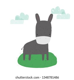 Cute little donkey. Kids graphic for posters or prints. Vector hand drawn illustration.