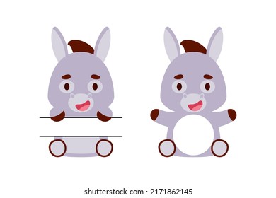 Cute little donkey split monogram. Funny cartoon character for kids t-shirts, nursery decoration, baby shower, greeting cards, invitations, scrapbooking, home decor. Vector stock illustration