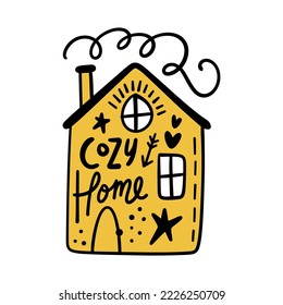 Cute little doodle cartoon house building flat vector clipart hand drawn illustration isolated on white background.