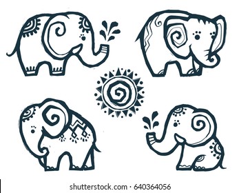 Cute little doodle elephants in Indian style