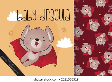 Cute little Dracula flying  happy Halloween