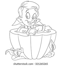 cute little dracula is in a pumpkin