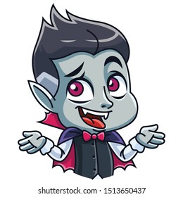 A Cute little Dracula is smiling. Elements for you Halloween. Vector illustration in cartoon style.  Isolated on white background.