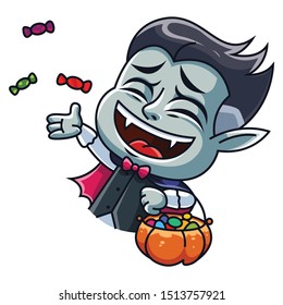 Cute little Dracula with sweets.Elements for you Halloween. Vector illustration in cartoon style.  Isolated on white background.