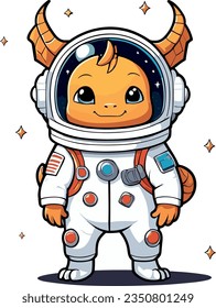 Cute little dragon astronaut cartoon