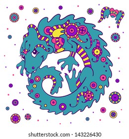 Cute little dragon in ethnic style. Vector illustration.