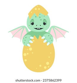 Pequeño y lindo dragón eclipsado de un huevo. Símbolo vectorial de 2024 años. 