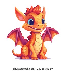 Cute little dragon illustration. Vectoral art. EPS.
