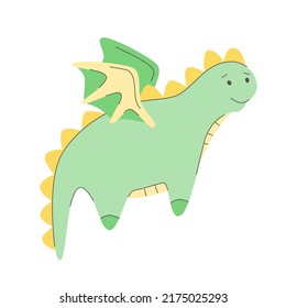 Cute Little Dragon, Kawaii Flying Dino Character, Funny Fairytale Animal. Magic Creature For Any Purposes. Happy Birthday, Party, Print, Cover. Doodle Vector Illustration. Cute Funny Pattern.