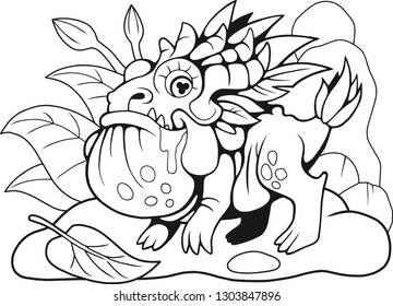 cute little dragon toad, coloring book, funny illustration