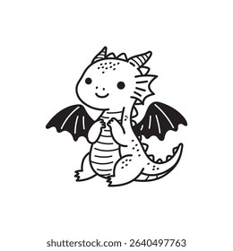 Cute Little Dragon Vector Image, Dragon Coloring Book Kid Vector Image, Kid Dragon Vector Illustration.