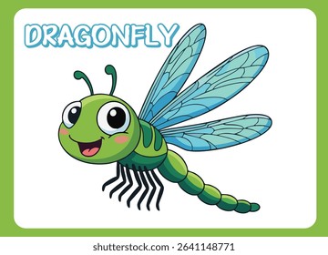 Cute little dragonfly  happy smile cartoon illustration.