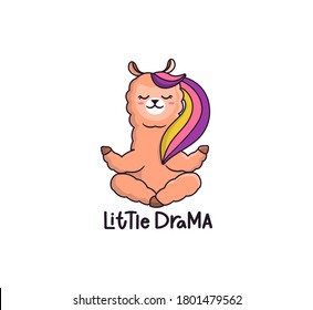 The cute little drama with rainbow. Cartoonish llama alpaca sitting in lotus position. Good for Family look prints, apparel designs, stickers etc. Beautiful vector illustration