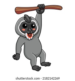 Cute little driil monkey cartoon hanging on tree
