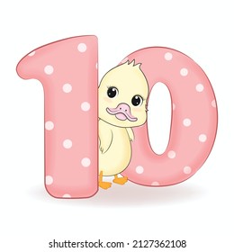 Cute Little Duck with Alphabet Number 10