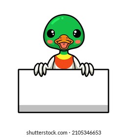 Cute little duck cartoon with blank sign