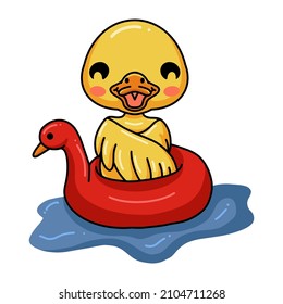 Cute little duck cartoon floating on pool ring inflatable