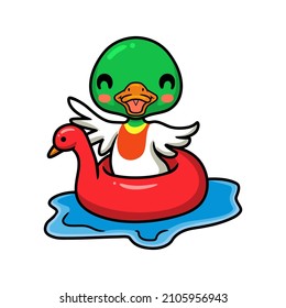 Cute little duck cartoon floating on pool ring inflatable