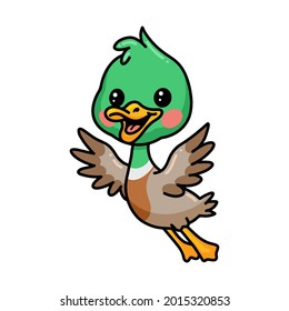 Cute little duck cartoon flying