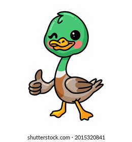 Cute little duck cartoon giving thumb up