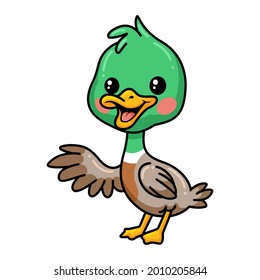 Cute little duck cartoon waving hand